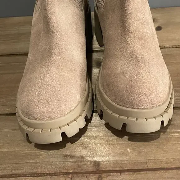 Steve Madden Women's Zappa Lug Sole Boots Size 11 Suede Mushroom Beige Ribbed - Picture 4 of 16